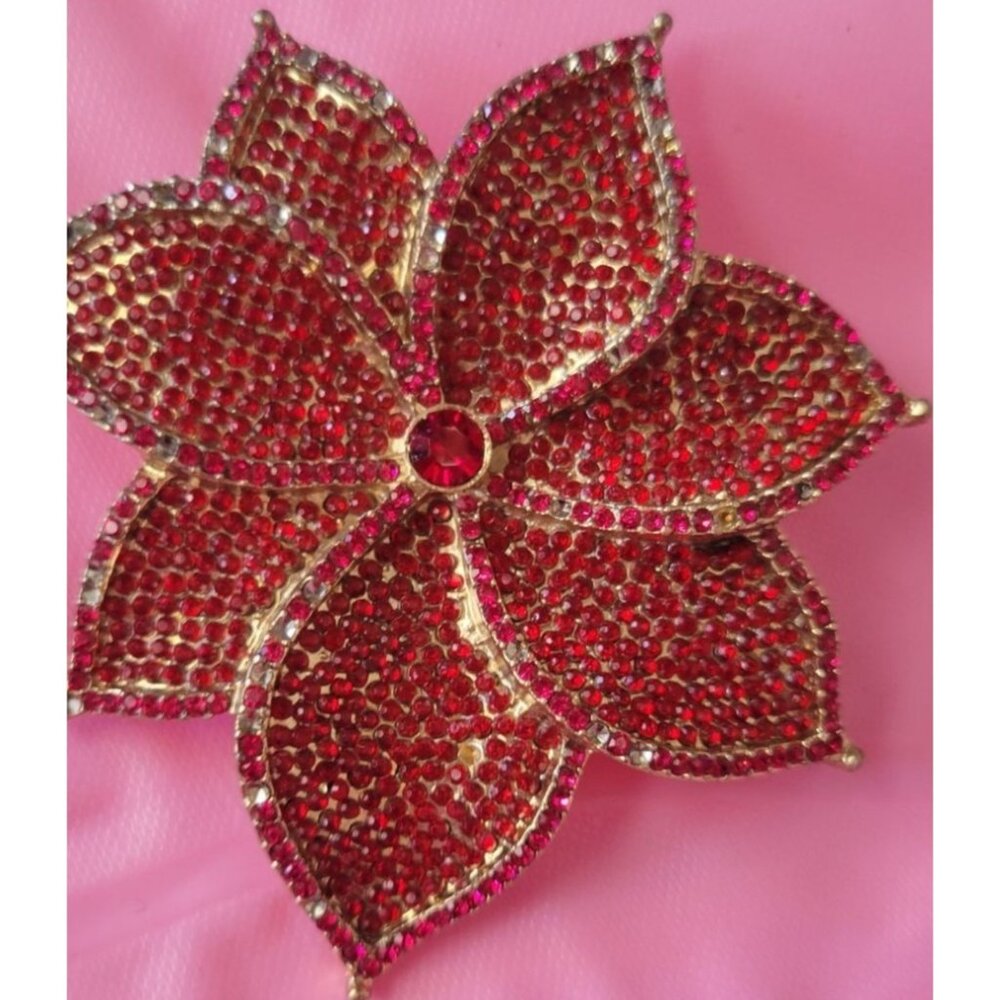 Red Poinsette Brooch Pin Statement Large Vintage See and Read